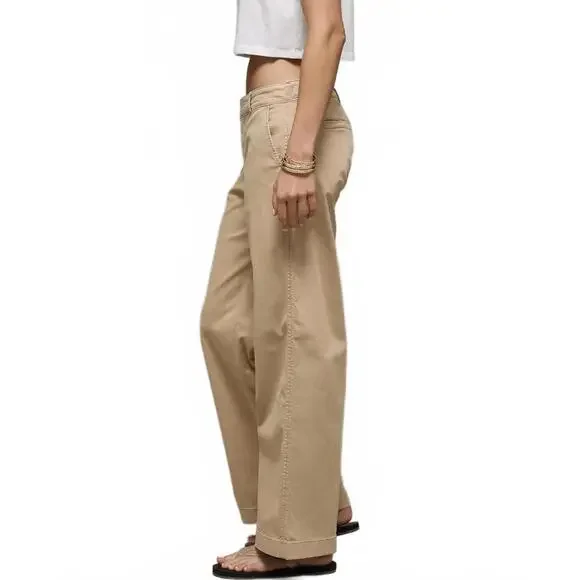 AE Stretch Low-Rise Wide-Leg Khaki Pant American Eagle NWT Tank Tan Size 000R - Picture 1 of 5